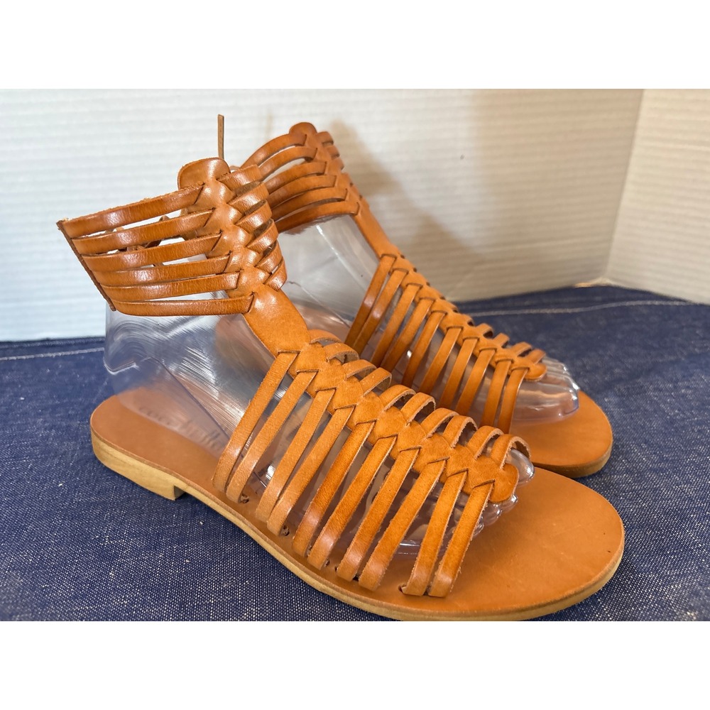Cocobelle Tan Leather Gladiator Sandals Ankle Wrap Made in Italy Size 39 8.5